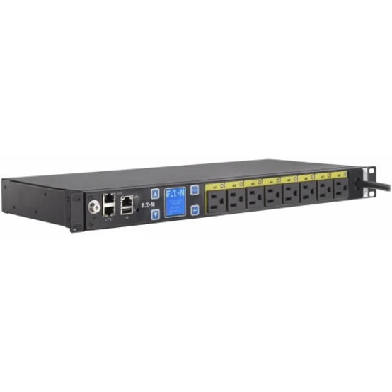 Eaton Managed rack PDU, 1U, 5-15P input, 1.44 kW max, 120V, 12A, 10 ft cord, Single-phase, Outlets: (8) 5-15R - Switched - NEMA 5-15P - 8 x NEMA 5-15R - 120 V AC - 1440 W - Network (RJ-45) - 1U - Horizontal - Rack-mountable