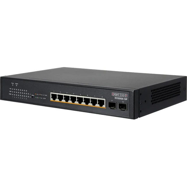 Edge-Core ECS2020-10P Ethernet Switch - 8 Ports - Gigabit Ethernet - 10/100/1000Base-T, 1000Base-SX/LX/LHX/ZX - 3 Layer Supported - Modular - 2 SFP Slots - 80 W Power Consumption - 70 W PoE Budget - Optical Fiber, Twisted Pair - PoE Ports - Rack-mountable