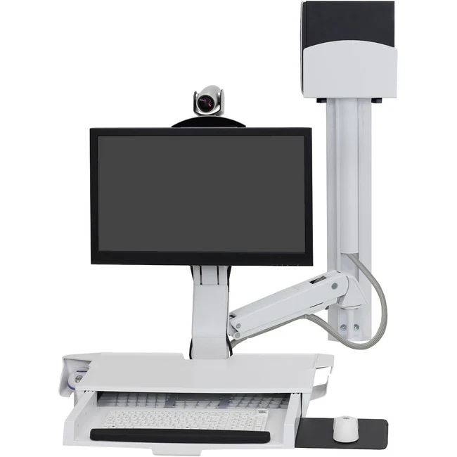 Ergotron SV Combo System with Worksurface & Pan, Small CPU Holder (white)