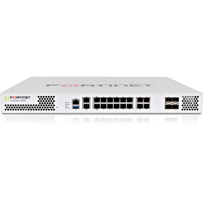 Fortinet FortiGate 200E Network Security/Firewall Appliance - 16 Port - 1000Base-T, 1000Base-X - Gigabit Ethernet - AES (256-bit), SHA-1 - 16 x RJ-45 - 4 Total Expansion Slots - 1U - Rack-mountable