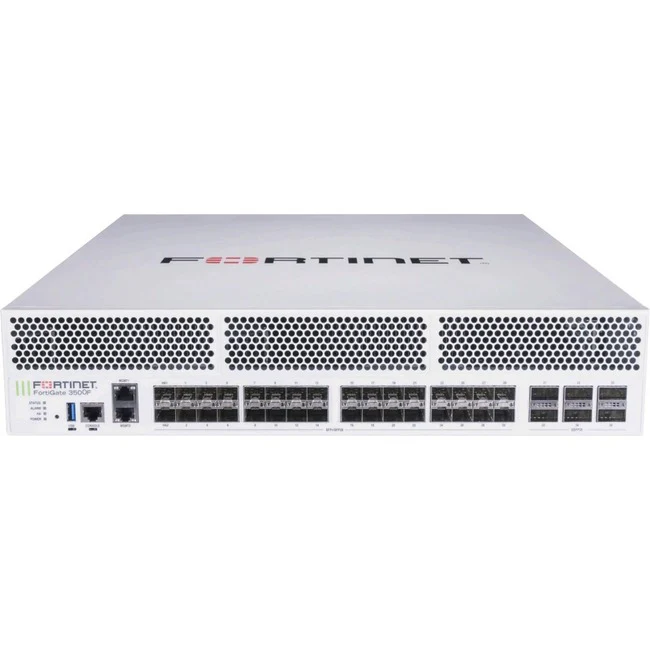 Fortinet FortiGate 3500F Network Security/Firewall Appliance - 100GBase-X, 40GBase-X, 10GBase-X, 1000Base-X - 100 Gigabit Ethernet - 74.38 GB/s Firewall Throughput - AES (256-bit), SHA-2 256-bit - 30000 VPN - 38 Total Expansion Slots - 2U - Rack-mountable