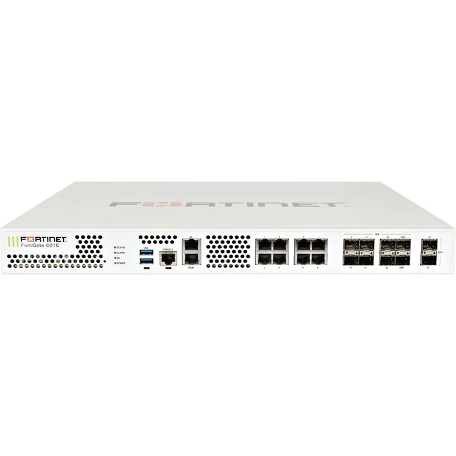Fortinet FortiGate 601E Network Security/Firewall Appliance - 10 Port - 1000Base-T, 10GBase-X, 1000Base-X - 10 Gigabit Ethernet - 10 x RJ-45 - 10 Total Expansion Slots - 1U - Rack-mountable
