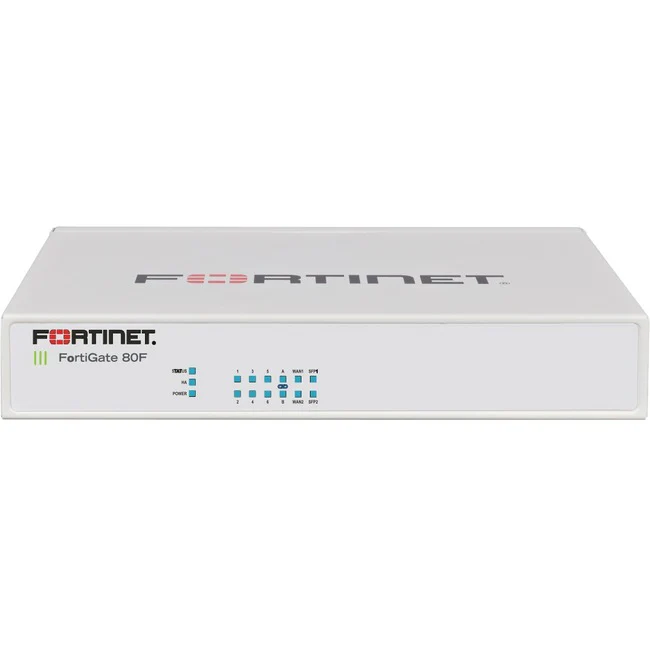 Fortinet FortiGate 80F Network Security/Firewall Appliance - 10 Port - 1000Base-T, 1000Base-X - Gigabit Ethernet - AES (256-bit), SHA-256 - 200 VPN - 10 x RJ-45 - 2 Total Expansion Slots - 1 Year 24x7 FortiCare and FortiGuard Unified (UTM) - Desktop, Wall