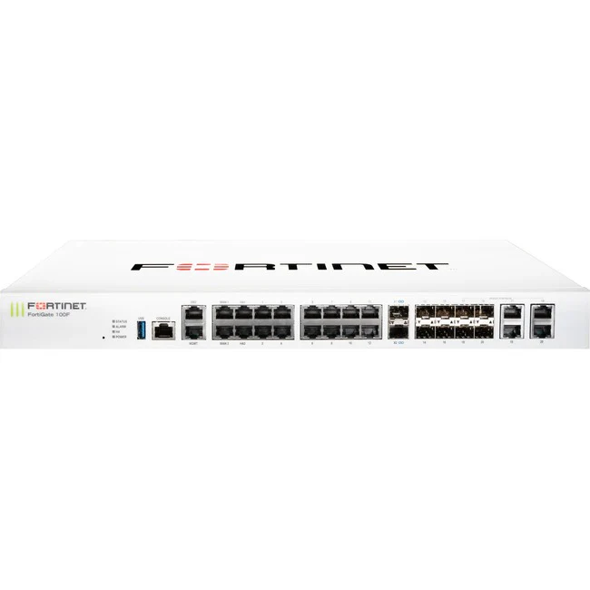 Fortinet FortiGate FG-100F Network Security/Firewall Appliance - 22 Port - 10GBase-X, 1000Base-T, 1000Base-X - 10 Gigabit Ethernet - 2.50 GB/s Firewall Throughput - AES (256-bit), SHA-256 - 500 VPN - 21 x RJ-45 - 10 Total Expansion Slots - 1 Year FortiCar