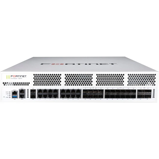 Fortinet FortiGate FG-1801F Network Security/Firewall Appliance - 18 Port - 1000Base-T, 1000Base-X, 40GBase-X, 10GBase-X - 40 Gigabit Ethernet - 24.75 GB/s Firewall Throughput - AES (256-bit), SHA-256 - 10000 VPN - 18 x RJ-45 - 26 Total Expansion Slots -