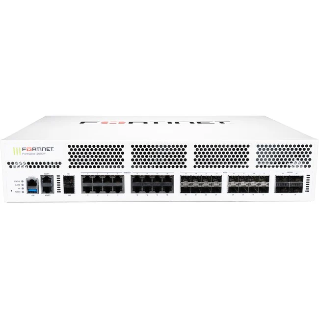 Fortinet FortiGate FG-2600F Network Security/Firewall Appliance - 16 Port - 10GBase-T, 10GBase-X, 1000Base-X, 100GBase-X, 40GBase-X - 100 Gigabit Ethernet - AES (256-bit), SHA-256 - 30000 VPN - 16 x RJ-45 - 22 Total Expansion Slots - 5 Year 24x7 FortiCare
