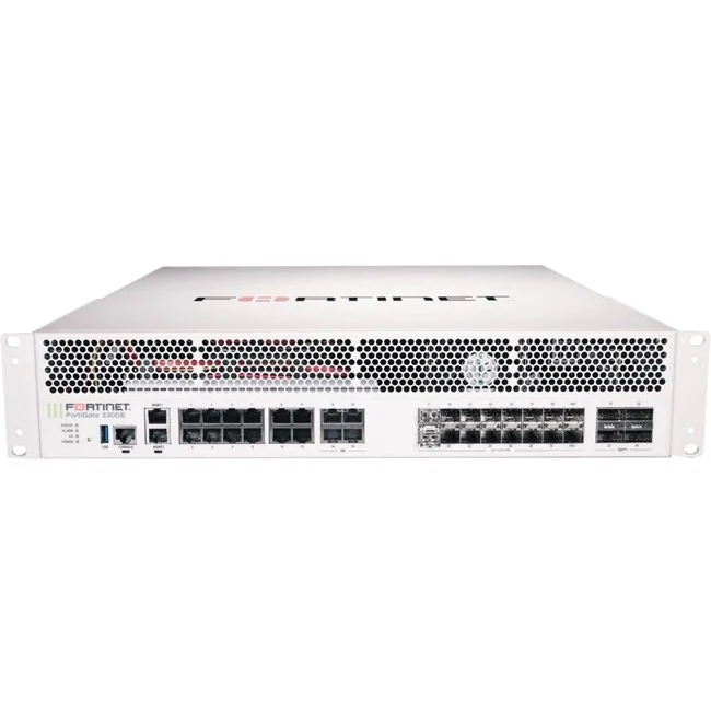 Fortinet FortiGate FG-3300E Network Security/Firewall Appliance - 18 Port - 1000Base-T, 40GBase-X, 10GBase-X, 10GBase-T - 40 Gigabit Ethernet - 16 x RJ-45 - 20 Total Expansion Slots - 2U - Rack-mountable