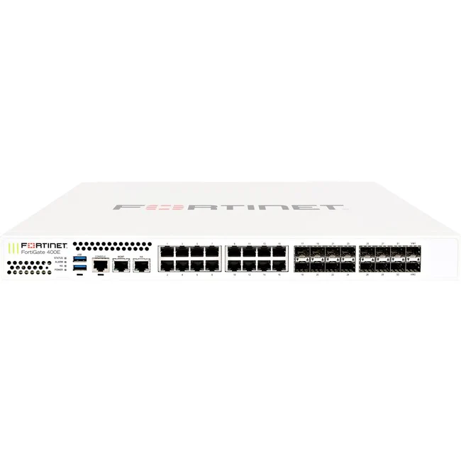 Fortinet FortiGate FG-400E Network Security/Firewall Appliance - 18 Port - 1000Base-T, 1000Base-X - Gigabit Ethernet - AES (256-bit), SHA-256 - 5000 VPN - 17 x RJ-45 - 16 Total Expansion Slots - 1U - Rack-mountable