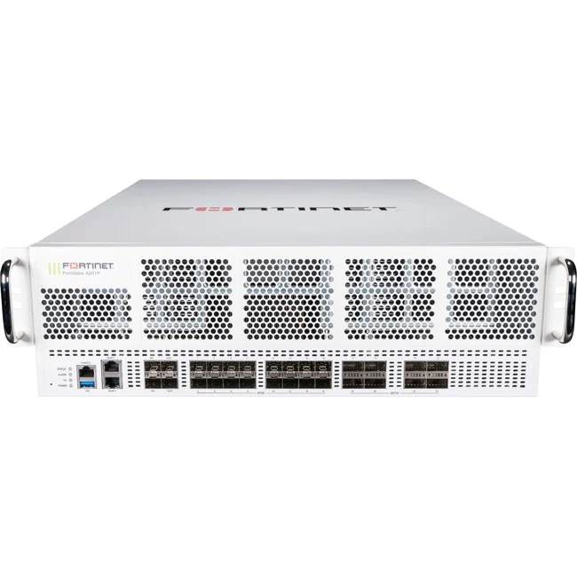 Fortinet FortiGate FG-4201F-DC Network Security/Firewall Appliance - 100GBase-X - 100 Gigabit Ethernet - AES (256-bit), SHA-256 - 30000 VPN - 28 Total Expansion Slots - 1 Year 24x7 FortiCare and FortiGuard Unified Threat Protection (UTP) - 3U - Rack-mount