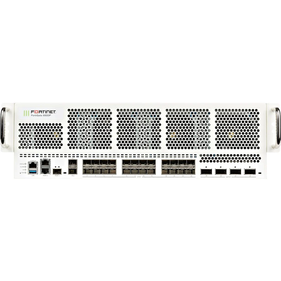 Fortinet FortiGate FG-6501F Network Security/Firewall Appliance - 10GBase-X, 100GBase-X, 40GBase-X, 1000Base-X - 100 Gigabit Ethernet - 29.88 GB/s Firewall Throughput - AES (256-bit), SHA-256 - 30000 VPN - 31 Total Expansion Slots - 3U - Rack-mountable