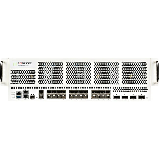 Fortinet FortiGate FG-6501F Network Security/Firewall Appliance - 10GBase-X, 100GBase-X, 40GBase-X, 1000Base-X - 100 Gigabit Ethernet - 29.88 GB/s Firewall Throughput - AES (256-bit), SHA-256 - 30000 VPN - 31 Total Expansion Slots - 5 Year 24x7 UTM - 3U -
