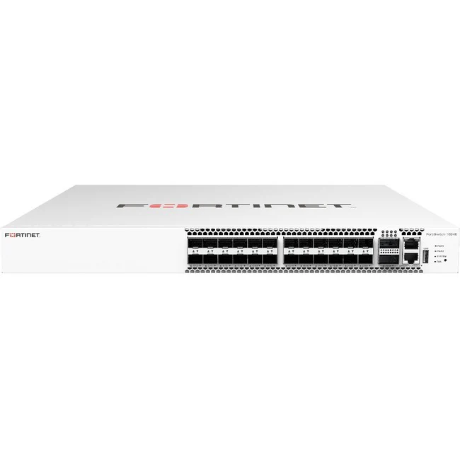 Fortinet FortiSwitch 1024E Ethernet Switch - Manageable - 10 Gigabit Ethernet, 100 Gigabit Ethernet, 40 Gigabit Ethernet - 100GBase-X, 40GBase-X, 10GBase-X - 3 Layer Supported - Modular - 176 W Power Consumption - Optical Fiber - 1U High - Rack-mountable