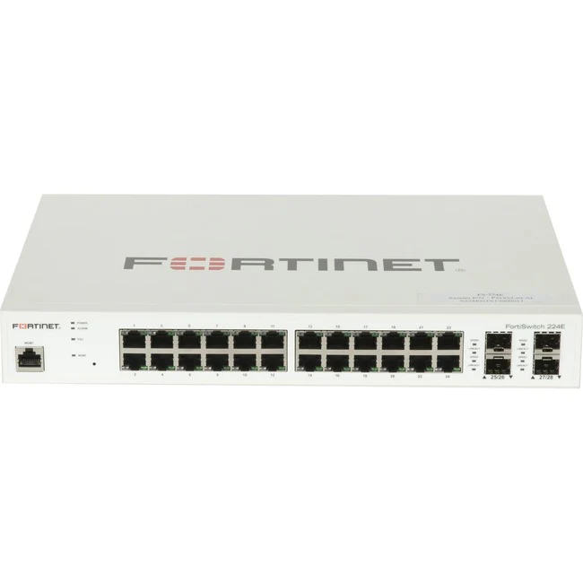 Fortinet FortiSwitch FS-224E Ethernet Switch - 24 Ports - Manageable - Gigabit Ethernet - 1000Base-X, 10/100/1000Base-T - 3 Layer Supported - Modular - 4 SFP Slots - 17.30 W Power Consumption - Optical Fiber, Twisted Pair - 1U High - Rack-mountable - Life
