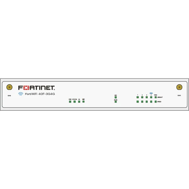 Fortinet FortiWifi FWF-40F-3G4G Network Security/Firewall Appliance - 5 Port - 10/100/1000Base-T - Gigabit Ethernet - Wireless LAN IEEE 802.11 a/b/g/n/ac - AES (256-bit), SHA-256 - 200 VPN - 5 x RJ-45 - 1 Year 24x7 FortiCare and FortiGuard UTP - Wall Moun