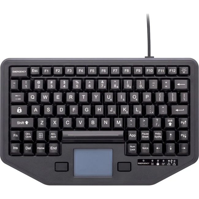 Gamber-Johnson iKey Full Travel Keyboard with Integrated Touchpad - Cable Connectivity - USB Interface Emergency Hot Key(s) - TouchPad