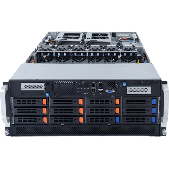 Gigabyte G492-Z50 Barebone System - 4U Rack-mountable - Socket SP3 - 2 x Processor Support - AMD Chip - 128 GB DDR4 SDRAM DDR4-3200/PC4-25600 Maximum RAM Support - 32 Total Memory Slots - Serial Attached SCSI (SAS), Serial ATA/600 Controller - ASPEED AST2