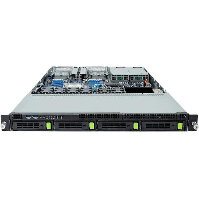 Gigabyte R163-Z30 (rev. AAB1) Barebone System - 1U Rack-mountable - Socket SP5 LGA-6096 - 1 x Processor Support - AMD Chip - 256 GB DDR5 SDRAM DDR5-4800/PC5-38400 Maximum RAM Support - 12 Total Memory Slots - 12Gb/s SAS, Serial ATA/600 Controller - ASPEED