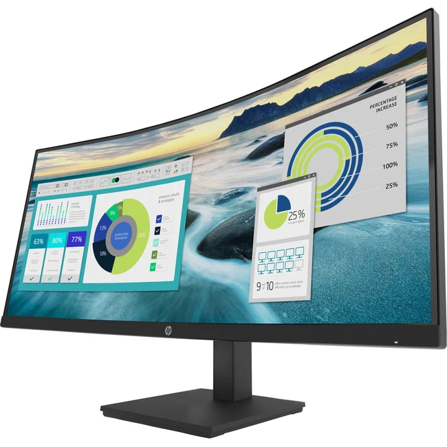HP P34hc G4 34" Class WQHD Curved Screen LCD Monitor - 21:9 - Black - 34" Viewable - Vertical Alignment (VA) - LED Backlight - 3440 x 1440 - 250 Nit - 5 ms - HDMI - DisplayPort - USB Hub