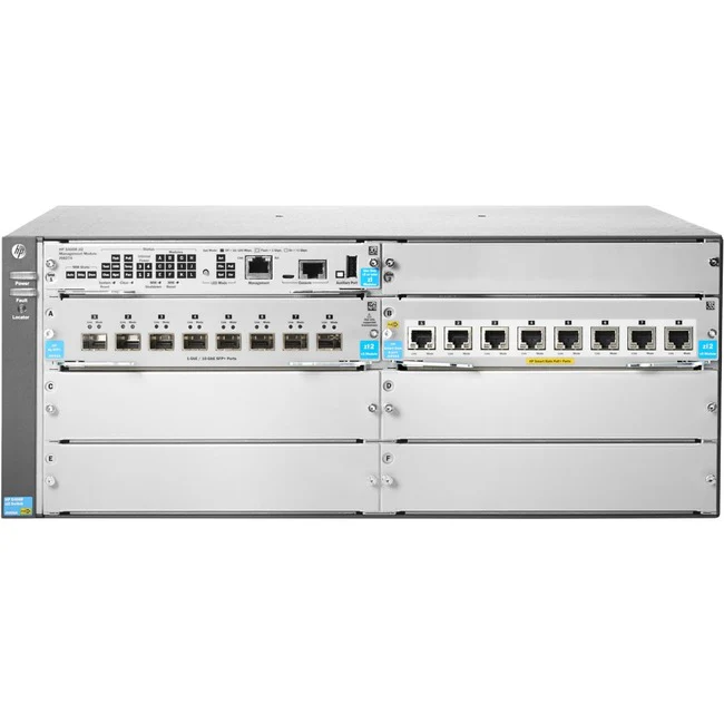 HPE 5406R 8-port 1/2.5/5/10GBASE-T PoE+/ 8-port SFP+ (No PSU) v3 zl2 Switch - 8 Ports - Manageable - Gigabit Ethernet, 10 Gigabit Ethernet - 1000Base-X, 10GBase-X - Refurbished - 3 Layer Supported - Modular - Twisted Pair, Optical Fiber - 4U High - Rack-m