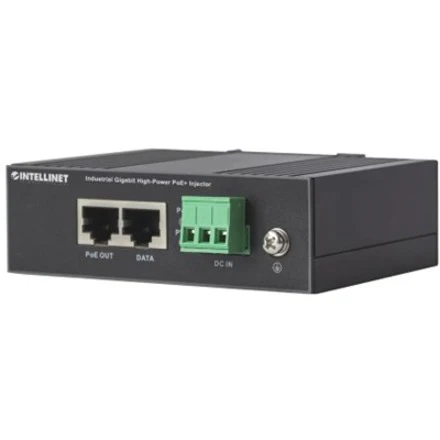 Intellinet Industrial Gigabit High-Power PoE+ Injector, 1 x 30 W Port, IEEE 802.3at/af Power over Ethernet (PoE+/PoE), Metal Housing - 54 V DC Output - 1 x Gigabit Ethernet Input Port(s) - 1 x PoE Output Port(s) - 30 W - Black