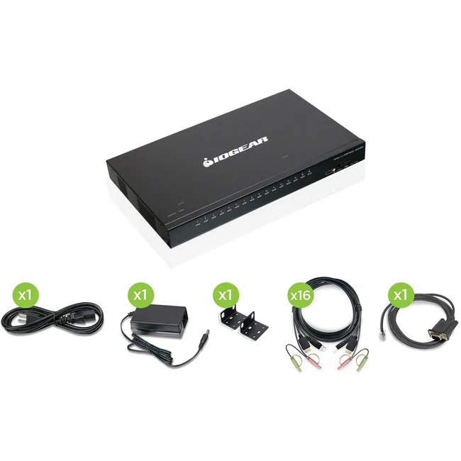 IOGEAR 16-Port USB HDMI KVMP Switch with USB Cable Sets (TAA Compliant) - 16 Computer(s) - 1 Local User(s) - 1920 x 1200 - 20 x USB - 17 x HDMI - Rack-mountable, Desktop - 1U - TAA Compliant