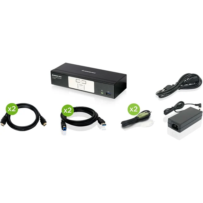 IOGEAR 2-Port 4K KVMP Switch with HDMI Connection, USB 3.0 Hub, and Audio (TAA) - 2 Computer(s) - 1 Local User(s) - 4096 x 2160 - 5 x USB - 3 x HDMI - TAA Compliant