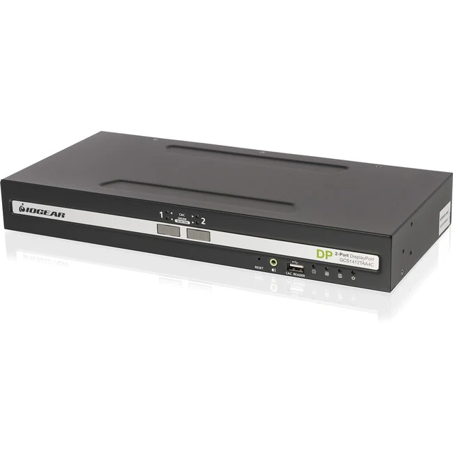 IOGEAR 2-Port Single View DisplayPort KVM Switch w/Audio and CAC support - 2 Computer(s) - 1 Local User(s) - 3840 x 2160 - 50 Hz, 60 Hz - 1 x Network (RJ-45) - 7 x USB - 3 x DisplayPort - TAA Compliant