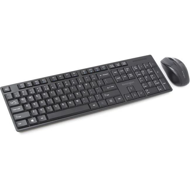 Kensington Pro Fit Wireless Desktop Set - Black - USB Wireless RF 2.40 GHz Keyboard - English (US), International - Black - USB Wireless RF Mouse - Laser - 1000 dpi - 2 Button - Scroll Wheel - Black - Symmetrical - AA, AAA - Compatible with Computer, Note