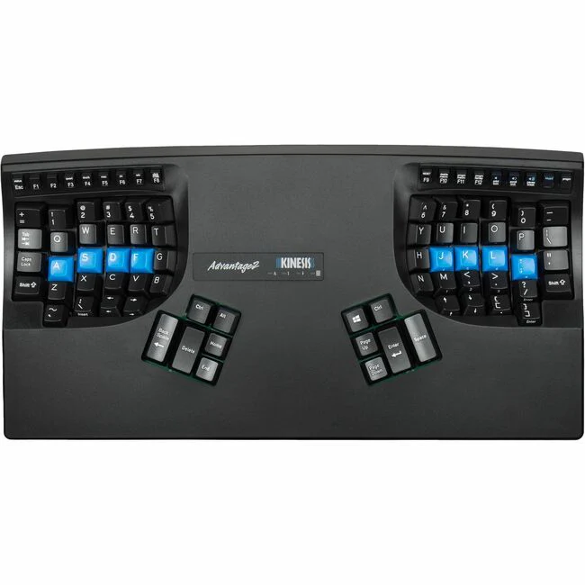 Kinesis Advantage2 KB600 Keyboard - Cable Connectivity - USB Interface - QWERTY Layout - Computer - PC, Mac, Android, Linux - Mechanical Keyswitch - Black