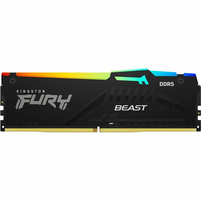 Kingston 64GB (4x16GB) DDR5 5600MT/s CL40 FURY Beast Black RGB XMP - For Motherboard - 64 GB (4 x 16GB) - RGB - DDR5-5600/PC5-44800 DDR5 SDRAM - 5600 MHz Single-rank Memory - CL40 - 1.25 V - Non-ECC - Unbuffered - 288-pin - DIMM - Lifetime Warranty
