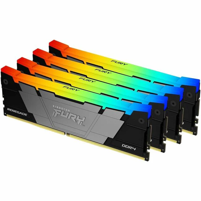 Kingston FURY Renegade 32GB (4 x 8GB) DDR4 SDRAM Memory Kit - For Motherboard - 32 GB (4 x 8GB) - RGB - DDR4-3600/PC4-28800 DDR4 SDRAM - 3600 MHz Single-rank Memory - CL16 - 1.35 V - Non-ECC - Unbuffered - 288-pin - DIMM