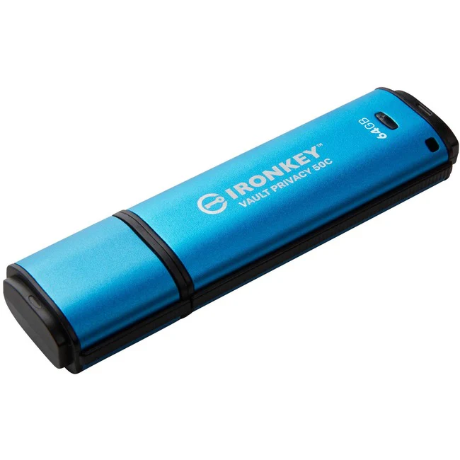 Kingston Vault Privacy 50 Series 64GB USB 3.2 (Gen 1) Type C Flash Drive - 64 GB - USB 3.2 (Gen 1) Type C - 250 MB/s Read Speed - 180 MB/s Write Speed - 256-bit AES - 5 Year Warranty - TAA Compliant