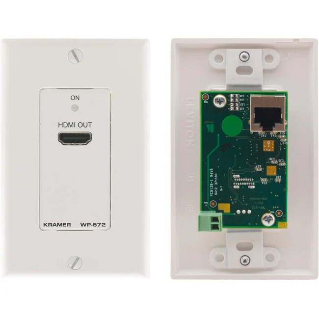Kramer US-size Wall-Plate Receiver, with White 1-gang Design Frame - 1 Output Device - 295.28 ft Range - 1 x Network (RJ-45) - 1 x HDMI Out - Twisted Pair - Wall Plate