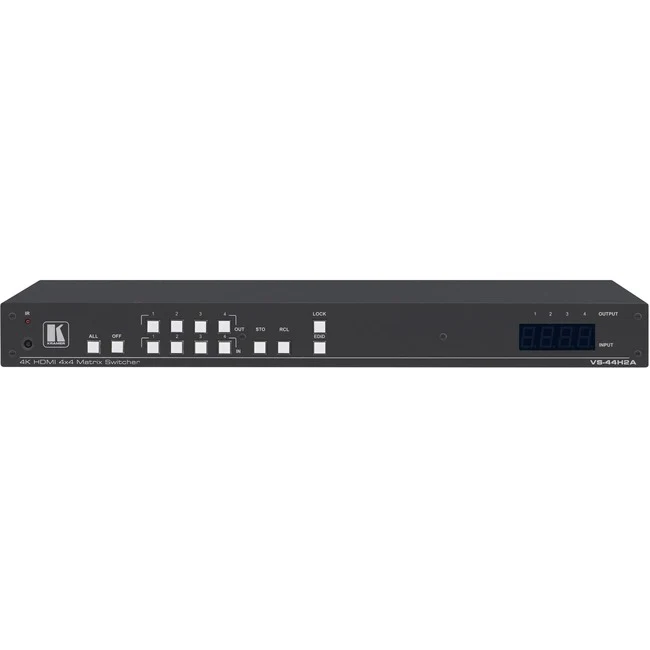 Kramer VS-44H2A 4x4 4K HDR HDMI 2.0 HDCP 2.2 Matrix Switcher with Audio De-embedding - 4K - Twisted Pair - 4 x 4 - Display - 4 x HDMI Out