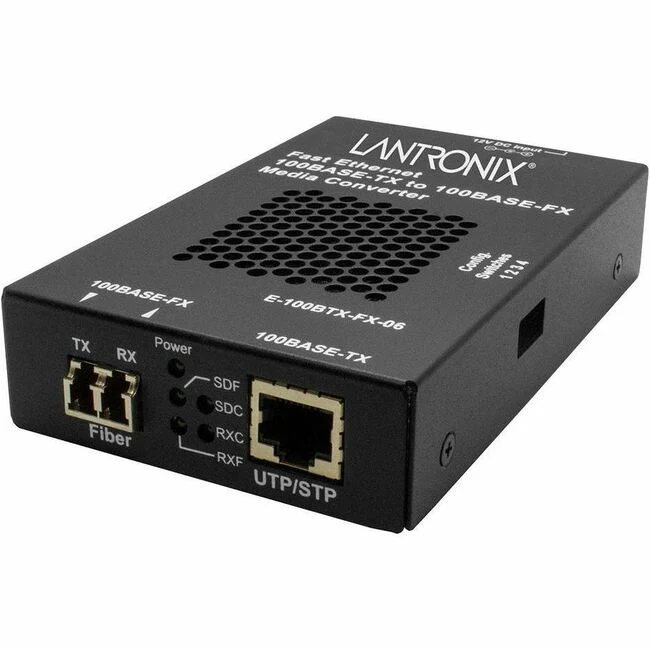 Lantronix E-100BTX-FX-06 Transceiver/Media Converter - 1 x Network (RJ-45) - 1 x LC Ports - Multi-mode - 1300 nm Fiber - Fast Ethernet - 100Base-FX, 100Base-TX - 100 Mbit/s - 1.24 Mile - AC/DC - Standalone, Rack-mountable, Wall Mountable, DIN Rail Mountab