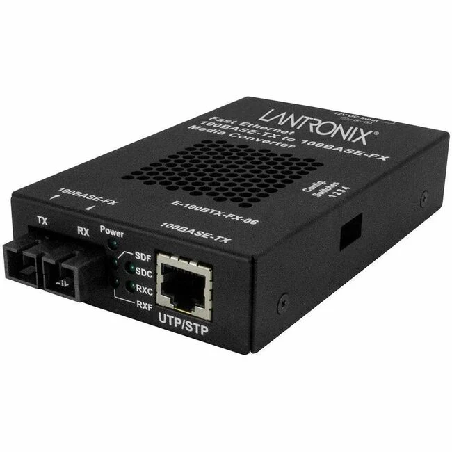 Lantronix E-100BTX-FX-06 Transceiver/Media Converter - 1 x Network (RJ-45) - 1 x SC Ports - Single-mode - 1310 nm Fiber - Fast Ethernet - 100Base-FX, 100Base-TX - 100 Mbit/s - 12.43 Mile - AC/DC - Standalone, Rack-mountable, Wall Mountable, DIN Rail Mount