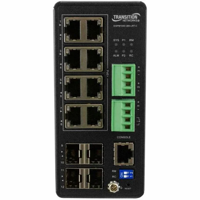 Lantronix Managed Hardened Gigabit Ethernet PoE+ Switch - 8 Ports - Manageable - Gigabit Ethernet - 10/100/1000Base-T, 1000Base-X - TAA Compliant - 2 Layer Supported - Modular - 4 SFP Slots - 11.10 W Power Consumption - 240 W PoE Budget - Twisted Pair, Op