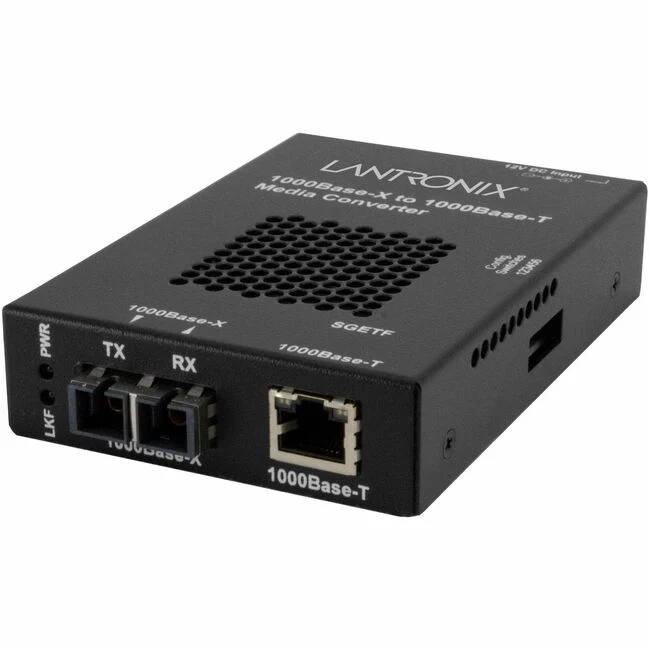 Lantronix SGETF1013-110 Transceiver/Media Converter - 1 x Network (RJ-45) - 1 x SC Ports - Multi-mode - 850 nm Fiber - Gigabit Ethernet - 1000Base-SX, 1000Base-T - 1000 Mbit/s - 1804.46 ft - AC/DC - Standalone, Rack-mountable, Wall Mountable, DIN Rail Mou