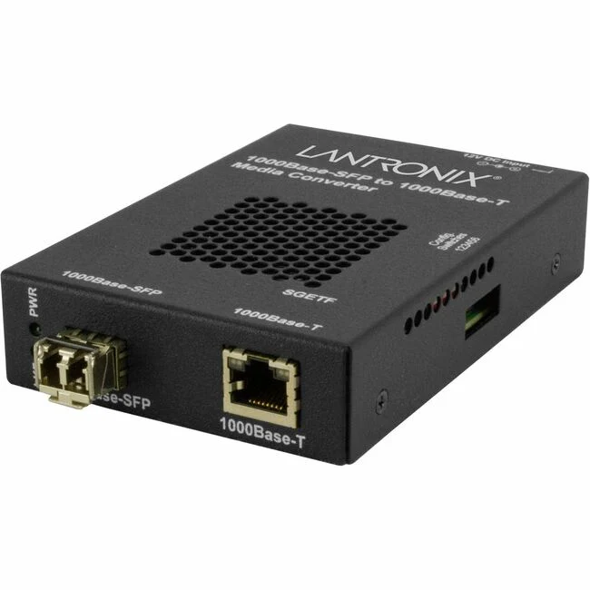 Lantronix SGETF1039-110 Transceiver/Media Converter - 1 x Network (RJ-45) - 1 x LC Ports - Multi-mode - 850 nm Fiber - Gigabit Ethernet - 1000Base-SX, 1000Base-T - 1000 Mbit/s - 1804.46 ft - AC/DC - Standalone, Rack-mountable, Wall Mountable, DIN Rail Mou
