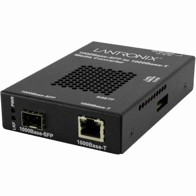 Lantronix SGETF1040-110 Transceiver/Media Converter - 1 x Network (RJ-45) - Gigabit Ethernet - 1000Base-T, 1000Base-X - 1000 Mbit/s - 328.08 ft - 1 x Expansion Slots - SFP - 1 x SFP Slots - AC/DC - Standalone, Rack-mountable, Wall Mountable, DIN Rail Moun
