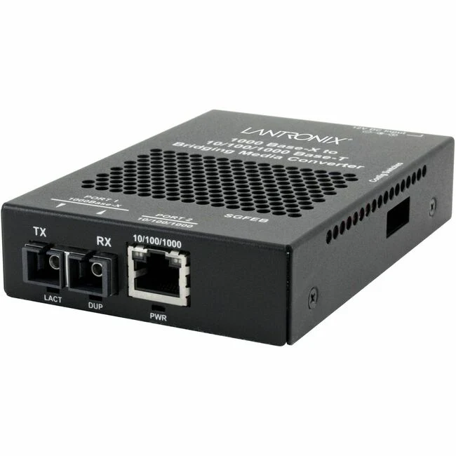 Lantronix SGFEB1014-130 Transceiver/Media Converter - 1 x Network (RJ-45) - 1 x SC Ports - Single-mode - 1310 nm Fiber - Gigabit Ethernet - 1000Base-LX, 10/100/1000Base-T - 1000 Mbit/s - 6.21 Mile - AC Adapter - Wall Mountable, Rail-mountable, Rack-mounta