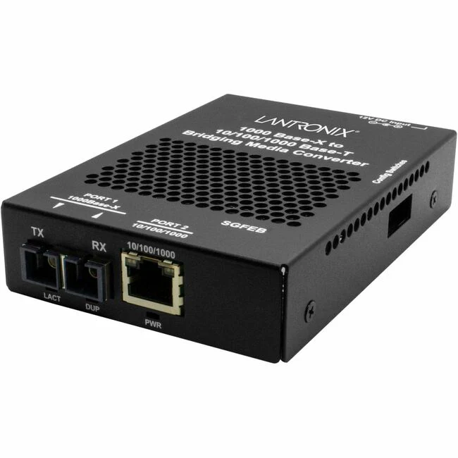 Lantronix SGFEB1024-130 Transceiver/Media Converter - 1 x Network (RJ-45) - 1 x SC Ports - Multi-mode - 1310 nm Fiber - Gigabit Ethernet - 10/100/1000Base-T, 1000Base-SX - 1000 Mbit/s - 1.24 Mile - AC Adapter - Wall Mountable, Rail-mountable, Rack-mountab