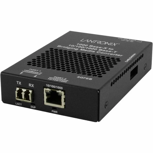 Lantronix SGFEB1039-130 Transceiver/Media Converter - 1 x Network (RJ-45) - 1 x LC Ports - Multi-mode - 850 nm Fiber - Gigabit Ethernet - 10/100/1000Base-T, 1000Base-SX - 1000 Mbit/s - 1804.46 ft - AC Adapter - Wall Mountable, Rail-mountable, Rack-mountab