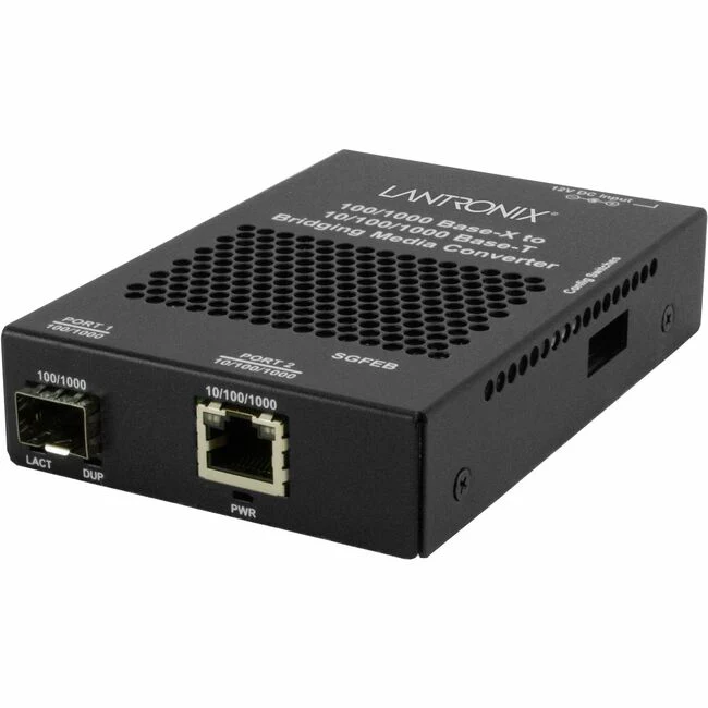 Lantronix SGFEB1040-130 Transceiver/Media Converter - 1 x Network (RJ-45) - Gigabit Ethernet - 10/100/1000Base-T, 100/1000Base-X - 1000 Mbit/s - 328.08 ft - 1 x Expansion Slots - SFP - 1 x SFP Slots - AC Adapter - Wall Mountable, Rail-mountable, Rack-moun