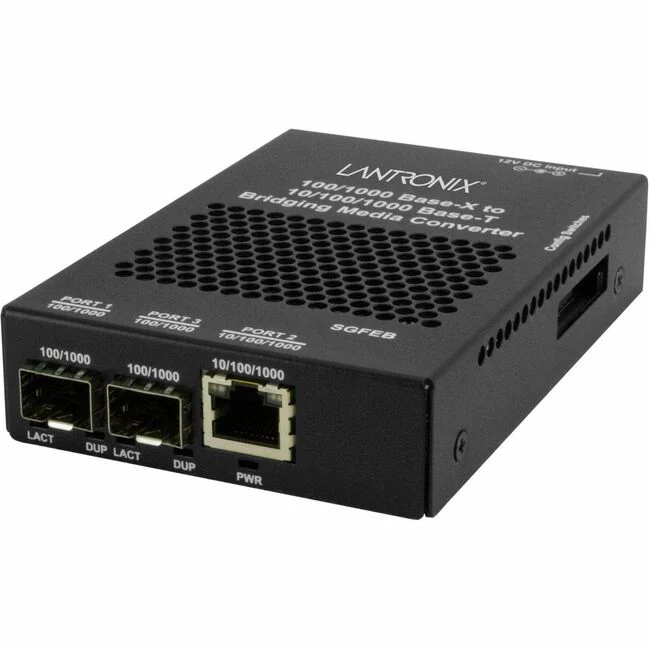 Lantronix SGFEB1040-230 Transceiver/Media Converter - 1 x Network (RJ-45) - Gigabit Ethernet - 10/100/1000Base-T, 100/1000Base-X - 1000 Mbit/s - 328.08 ft - 2 x Expansion Slots - SFP - 2 x SFP Slots - AC Adapter - Wall Mountable, Rail-mountable, Rack-moun
