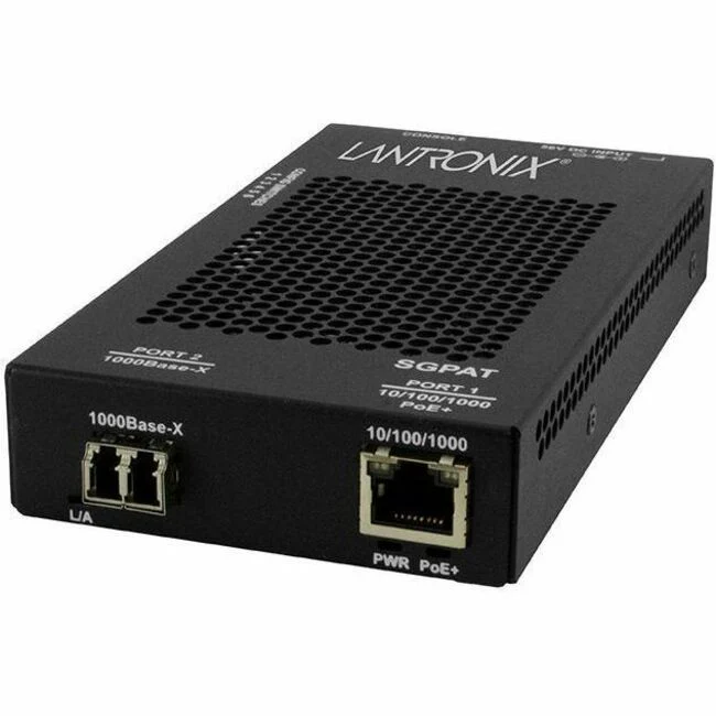 Lantronix SGPAT1039-105 Transceiver/Media Converter - 1 x Network (RJ-45) - 1x PoE+ (RJ-45) Ports - 1 x LC Ports - Multi-mode - 850 nm Fiber - Gigabit Ethernet - 10/100/1000Base-T, 1000Base-SX - 1000 Mbit/s - 1804.46 ft - AC/DC - Wall Mountable, DIN Rail