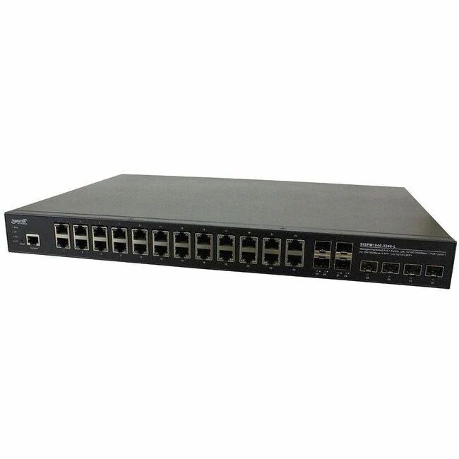 Lantronix SISPM1040-3248-L Ethernet Switch - 24 Ports - Manageable - 10 Gigabit Ethernet - 10/100/1000Base-TX, 100/1000Base-FX, 10GBase-X - 4 Layer Supported - Modular - 4 SFP Slots - 15 W Power Consumption - 370 W PoE Budget - Twisted Pair, Optical Fiber