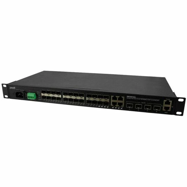 Lantronix SM24DP4XA Ethernet Switch - 4 Ports - Manageable - 10 Gigabit Ethernet - 10GBase-X, 1000Base-X, 100/1000Base-FX, 1000Base-TX - 4 Layer Supported - Modular - 24 SFP Slots - 60 W Power Consumption - Optical Fiber, Twisted Pair - Rack-mountable - 5