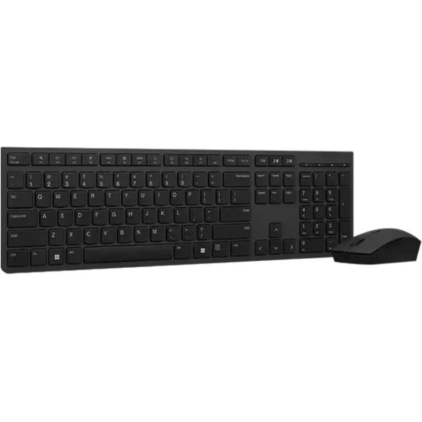 Lenovo Professional Wireless Rechargeable Combo Keyboard and Mouse-US English - USB Type A Scissors Wireless Bluetooth 2.40 GHz Keyboard - English (US) - Gray - USB Type A Wireless Bluetooth Mouse - Optical - 4000 dpi - 8 Button - Tilt Wheel - Gray - Symm