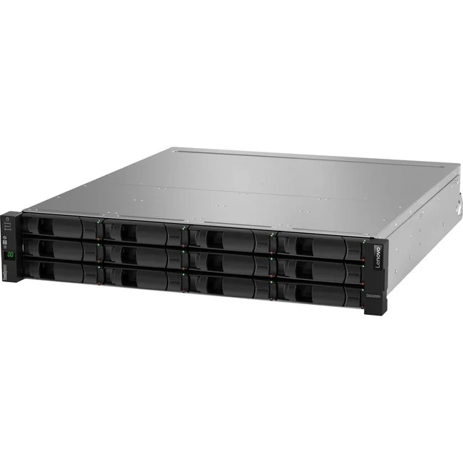 Lenovo ThinkSystem DE4000H SAS Hybrid Flash Array LFF - 12 x HDD Supported - 0 x HDD Installed - 12 x SSD Supported - 0 x SSD Installed - 2 x 12Gb/s SAS Controller - RAID Supported - 0, 1, 3, 5, 6, 10 RAID Levels - 12 x Total Bays - 12 x 3.5" Bay - Gigabi
